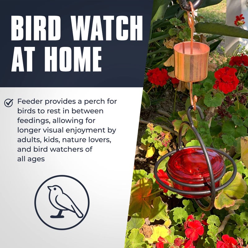 Monarch Abode Hanging Hummingbird Feeders for Outdoors, Single Handcrafted Hanging Glass Hummingbird Feeder with Red Bowl & Perch, Decorative Humming Bird Feeders for Outdoors Garden Patio Deck - Image 4